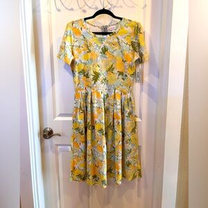 Lularoe Floral Amelia Fit/Flare Skater Dress Side Pockets - L